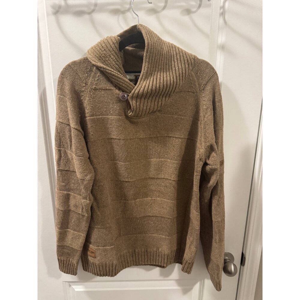 Point Zero Sweater Men L Brown Shawl Collar Knit Button Long Sleeves Pullover - Picture 9 of 10